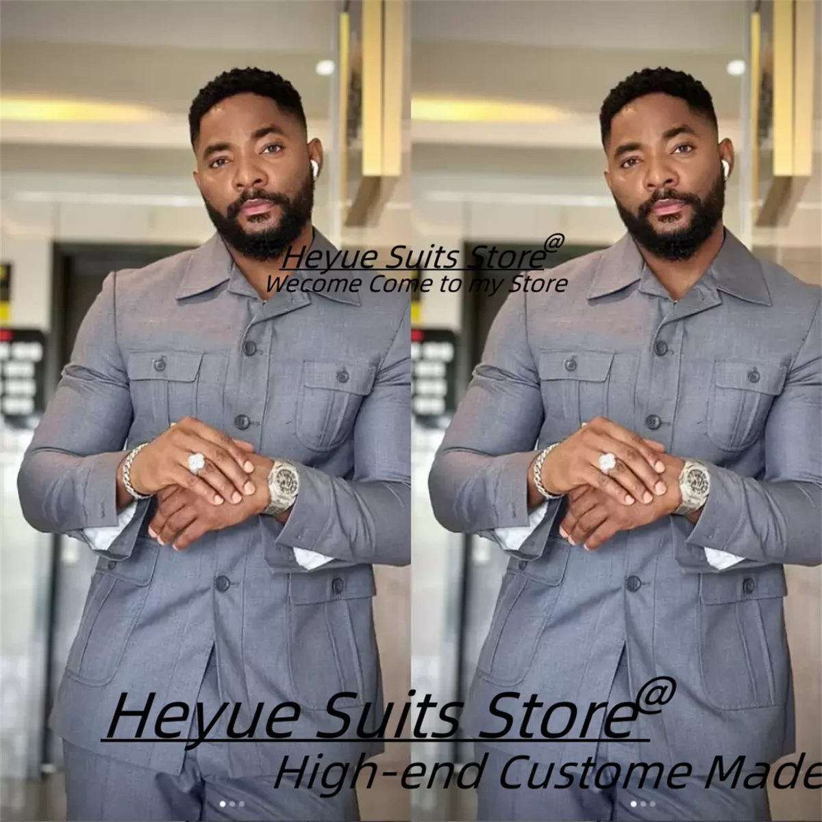

Handsome Gray High-end Men Suits Slim Fit Tailor Made Groom Formal Tuxedos 2 Pieces Sets Elegant Male Blazers Costume Homme ﻿