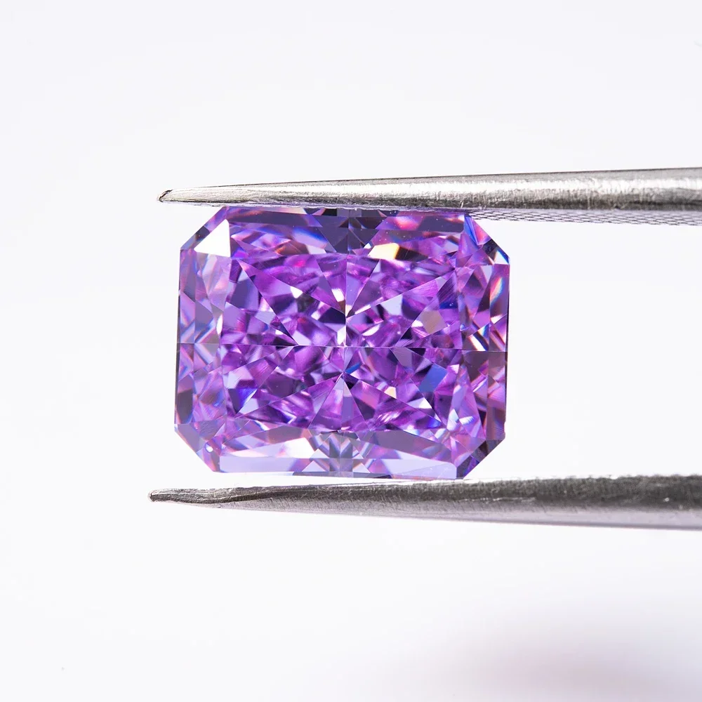 HMJ 5A  Rose Purple Cubic Zirconia Radiant 8x10mm Crushed Ice Cut Cubic Zirconia Stone Synthetic Gems Beads For Jewelry