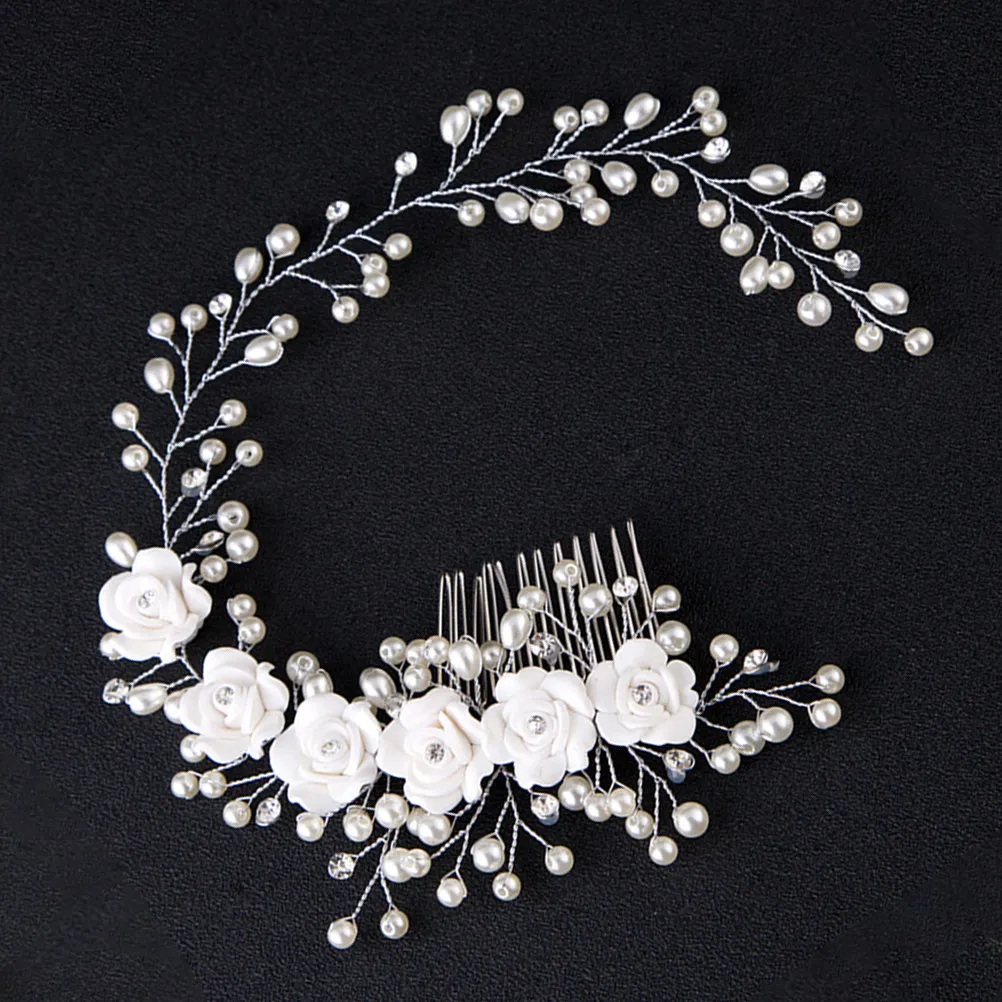 

Bridal White Wedding Hair Comb Pearl Floral Headwear Elegant Hairpiece for Prom Party Wedding Accessories Bridal Comb