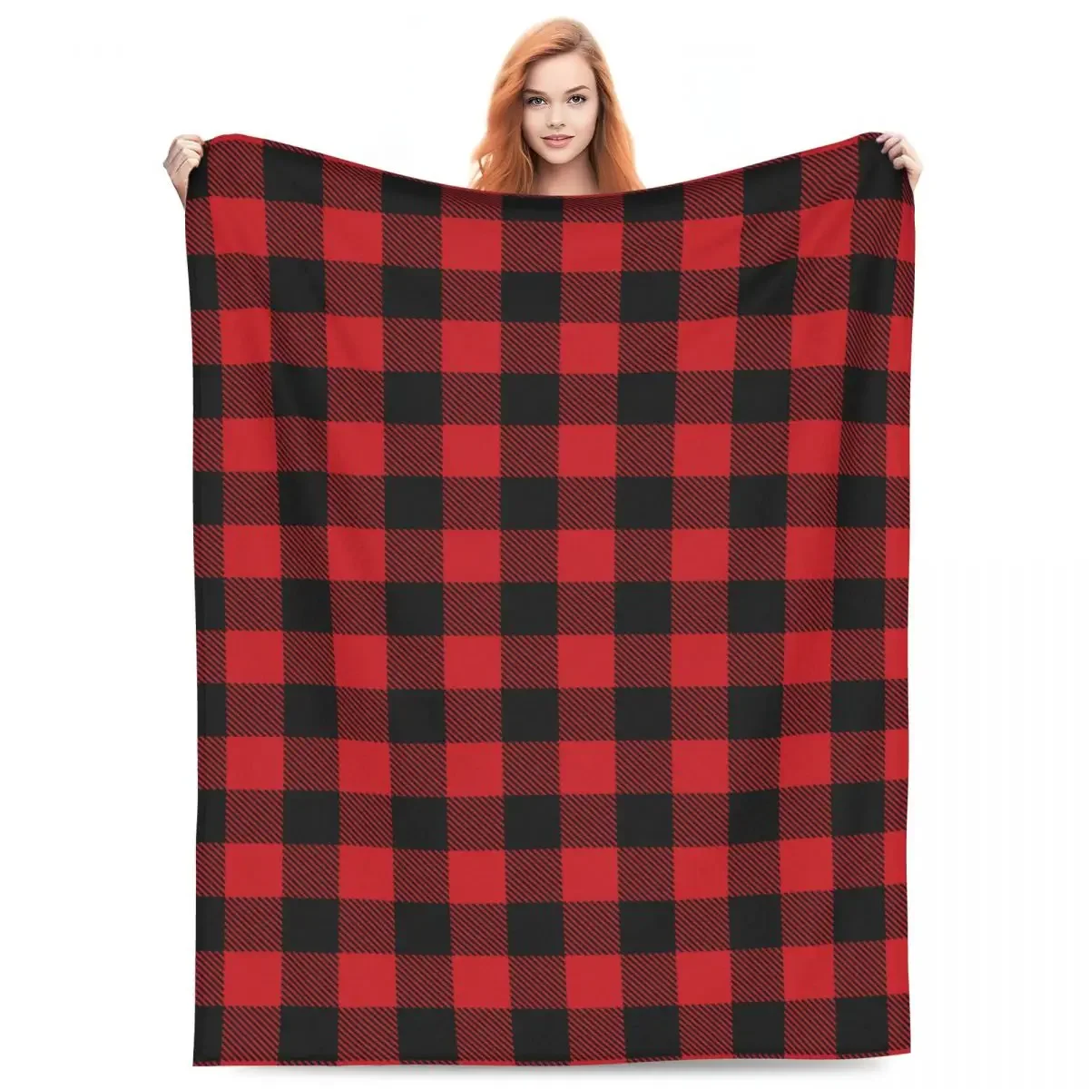 Christmas Tartan Plaid Throw Blanket Black Red Buffalo Check Fleece Blanket for Sofa Scottish Lumberjack Style Home Textile