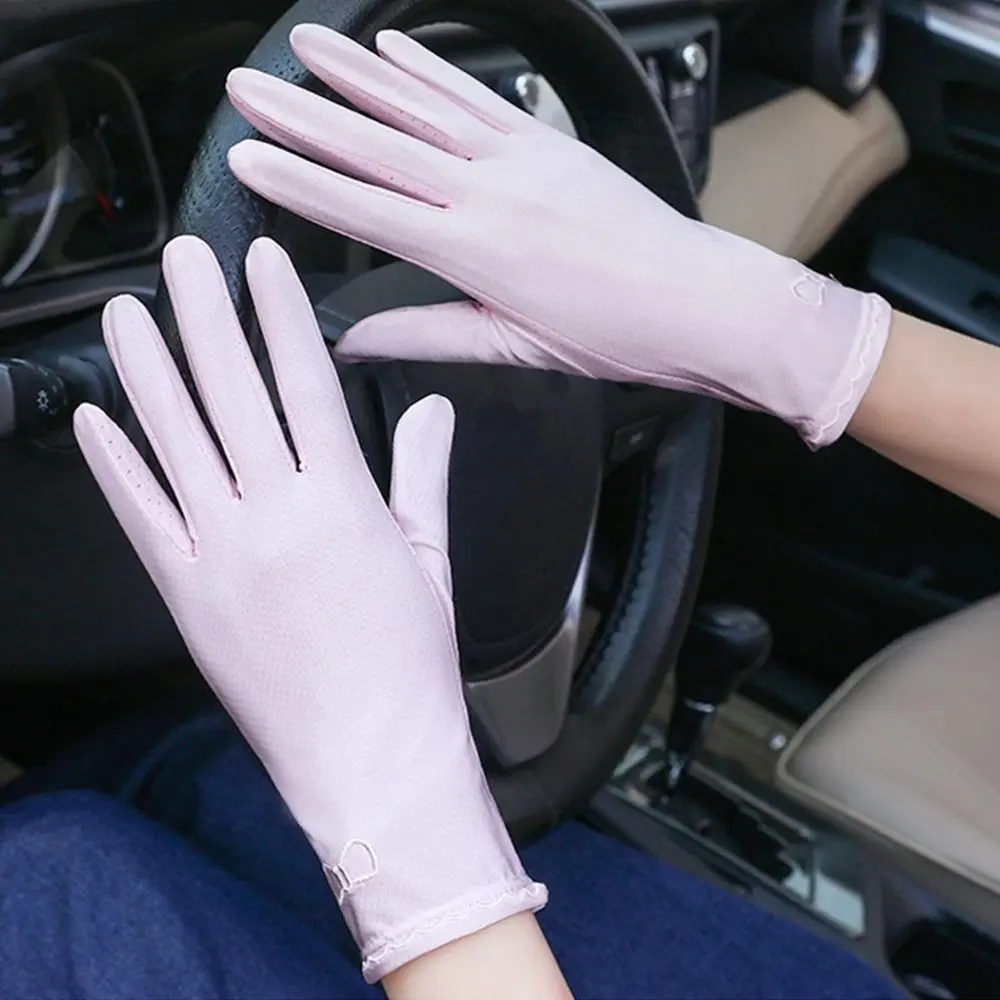 

Breathable Summer Sun Protection Gloves Women Thin Anti-UV Touch Screen Gloves Solid Color Full Finger Driving Mittens