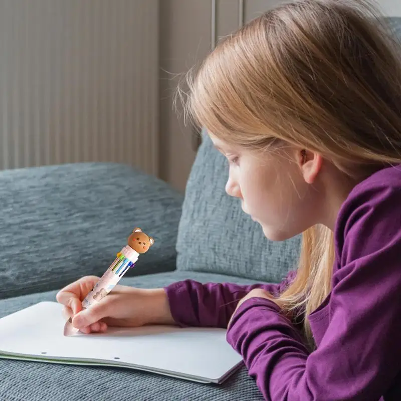 10 cores caneta esferográfica cores sortidas ponto fino 10 em 1 canetas dos desenhos animados 0.5mm retrátil animal canetas esferográficas material escolar