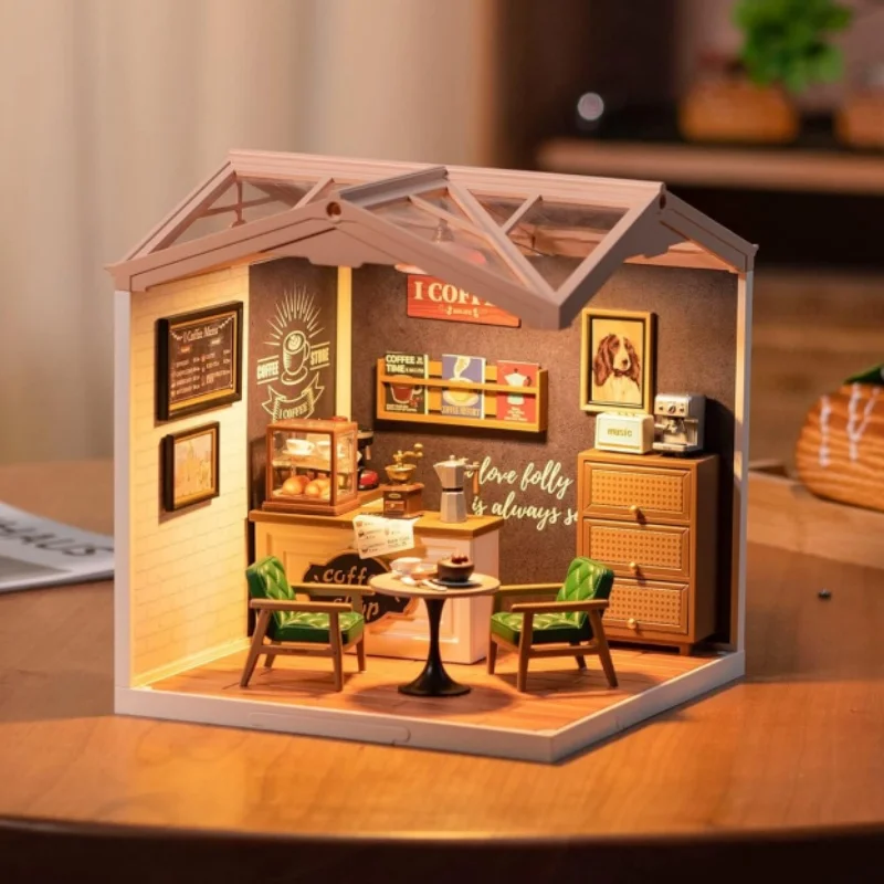 Robotime DIY Miniature Dollhouse Kit with Accessories Model Supply Store Kit with LED to Build Decent Birthday Gift