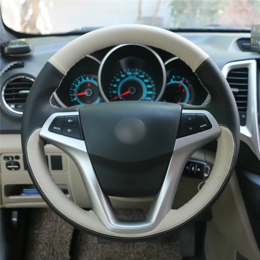 

Сшитый вручную нескользящий прочный черный чехол на руль из искусственной кожи своими руками для Changan CS35 EADO, аксессуары для интерьера