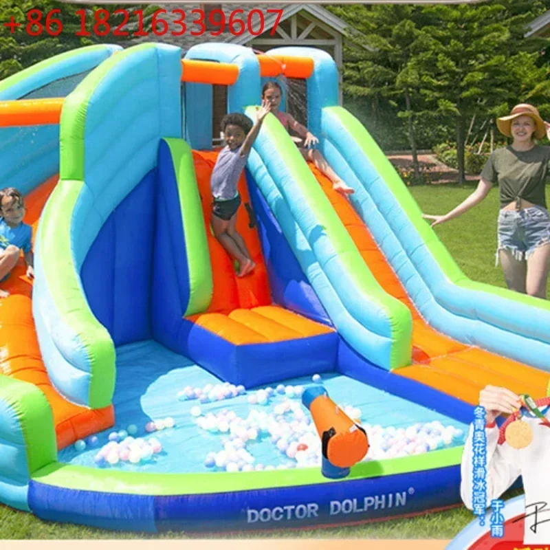 TAO Double Slide Water Spray Trampoline Household Indoor and Outdoor Trampoline Protecting Wire Net Naughty Castle