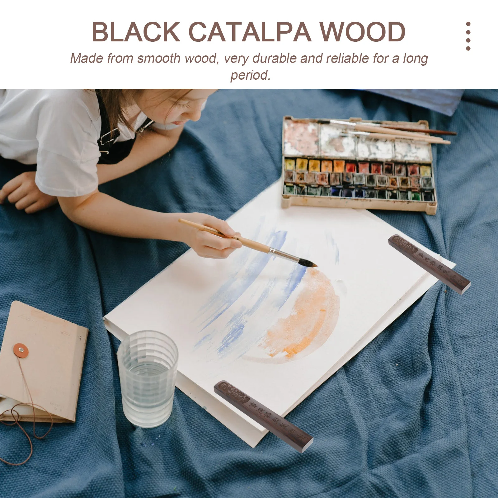 

1 Pair Solid Wood Calligraphy Paperweight Smooth Durable Desktop Tool For Chinese Sumi Painting Writing Drawing Art Craft Flat