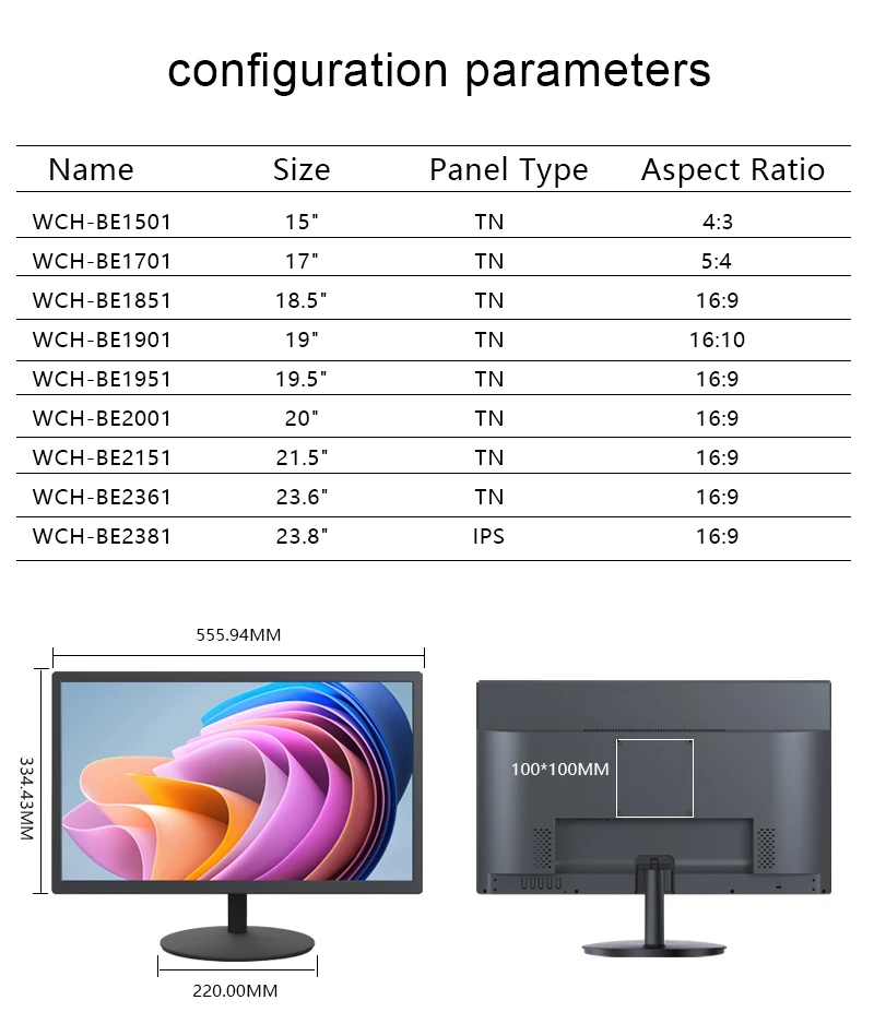 OEM ODM 24-Inch TN Panel LCD Monitor New Office PC Monitor with Anti-Blue Light Full HD 1080p 1-Year Warranty