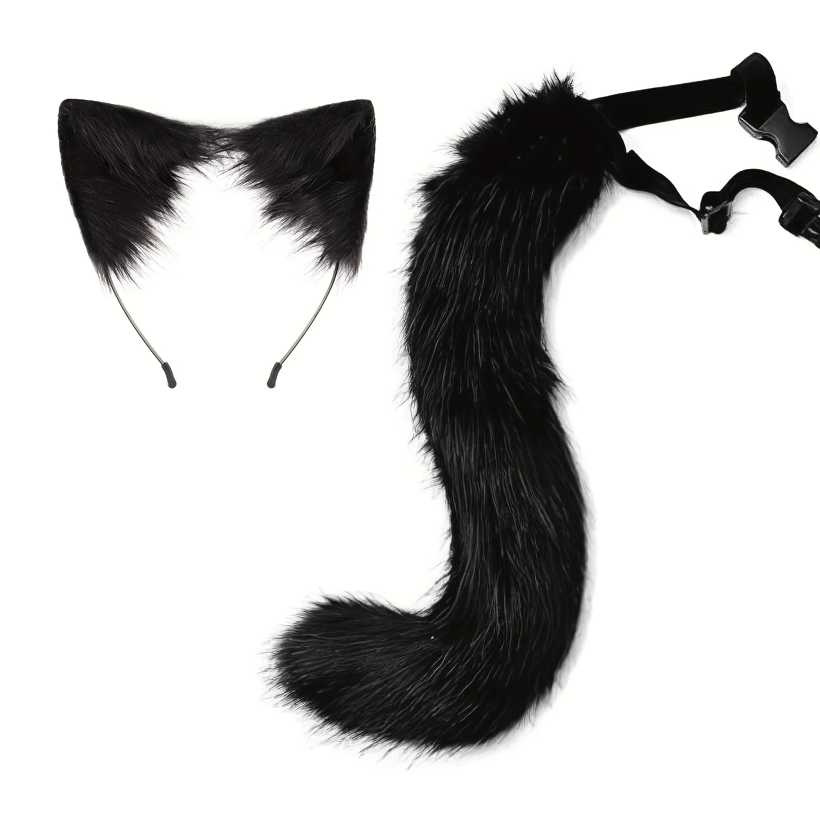 New Wolf Tail Fox Tai lHandmade Fox Wolf Ears Headband and Faux Fur Tail for Halloween Cosplay Party Costume Accessories