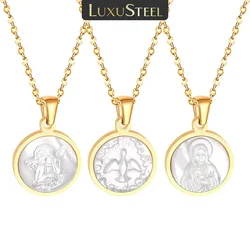 LUXUSTEEL Women Men Golden Stainless Steel Virgin Mary Necklace Religious Style Prayer Amulet Jewelry for Arabic Classic Gift