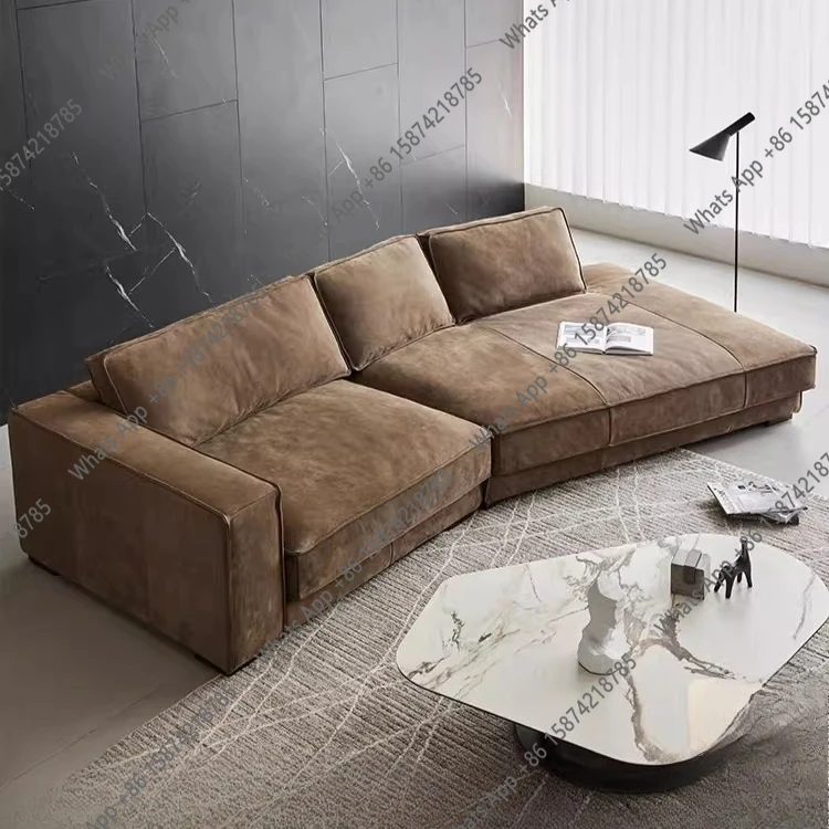 Light luxury modern simple leather sofa Italian minimalist first layer cowhide retro matte corner sofa