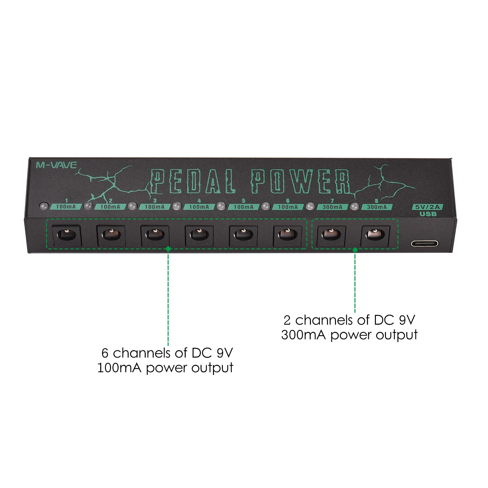 M-VAVE PEDAL POWER Guitar Pedal Power Supply 8 Isolated DC 9V 100mah or 300mah Outputs Ideal choice for Guitar Bass view 2