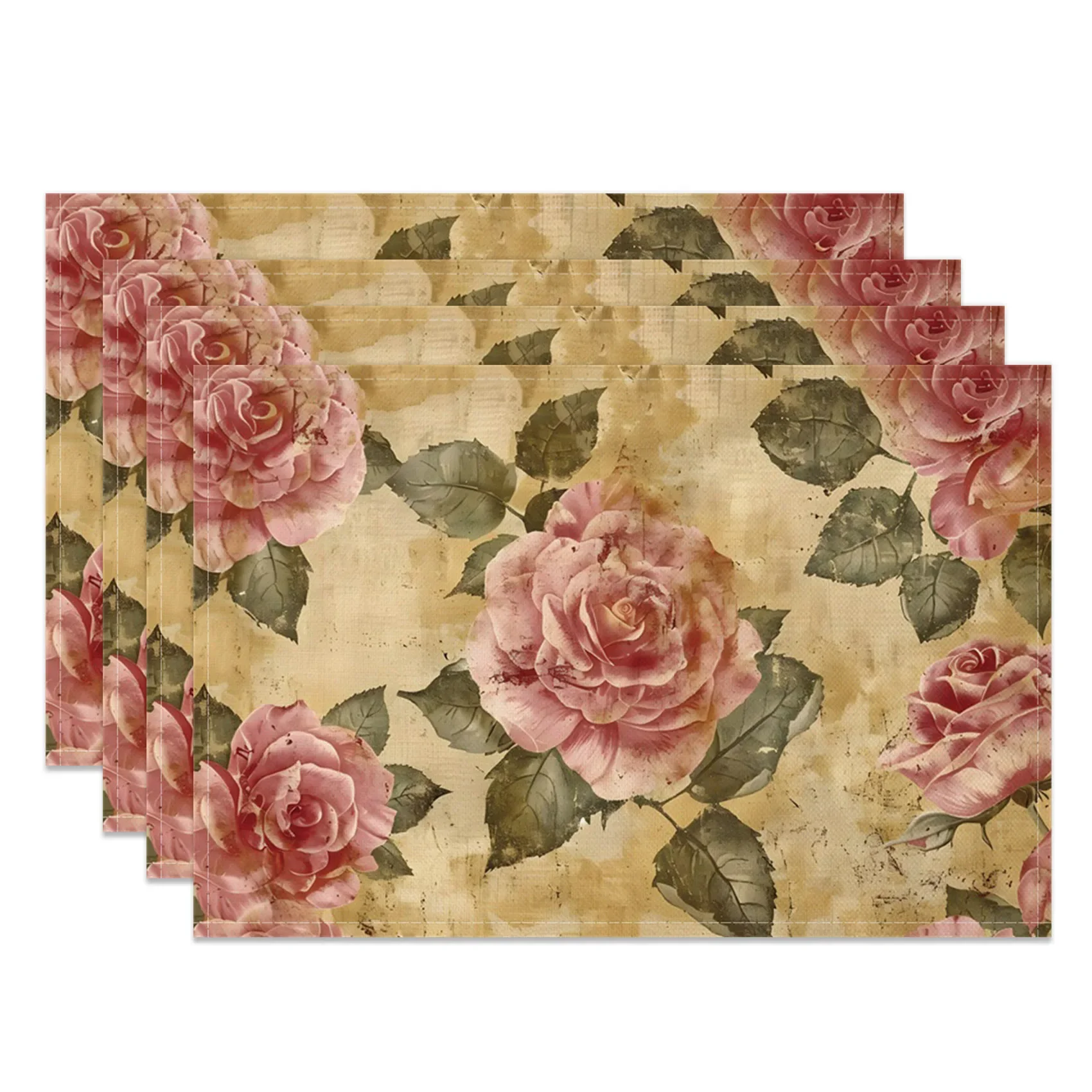 1PC Elegant Floral Rose Placemats Set Vintage Inspired Table Mats for Dining, High Tea, Wedding Decor - Delicate & Sophisticated