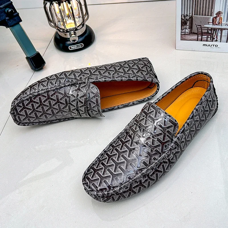 New Men Handmade Loafers Soft Moccasins High Quality Spring Autumn PU Leather Shoes Men Flat Driving Loafers for Men Size 48