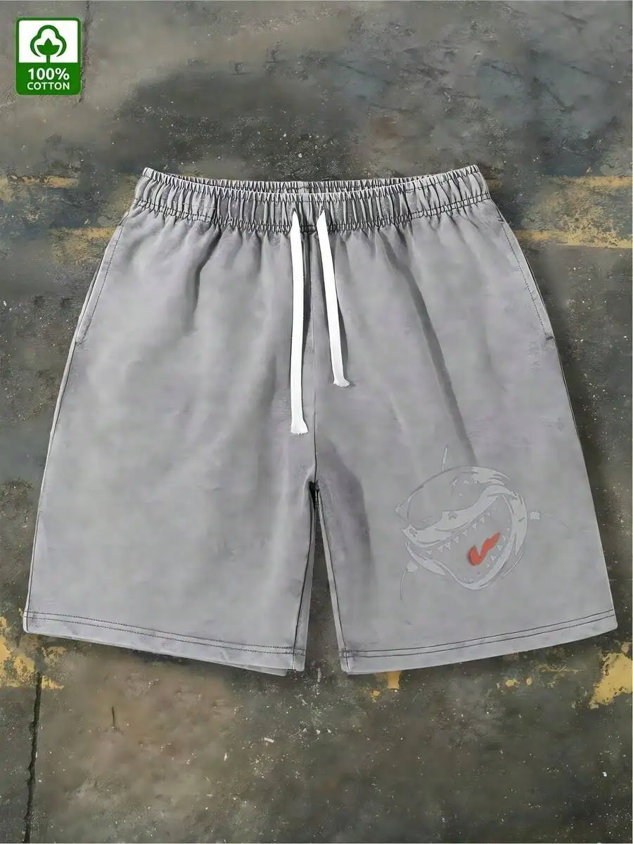 

Mens 100% Cotton Washed Loose Shorts With Drawstring Waist Casual Summer Outdoor Gym Leisure