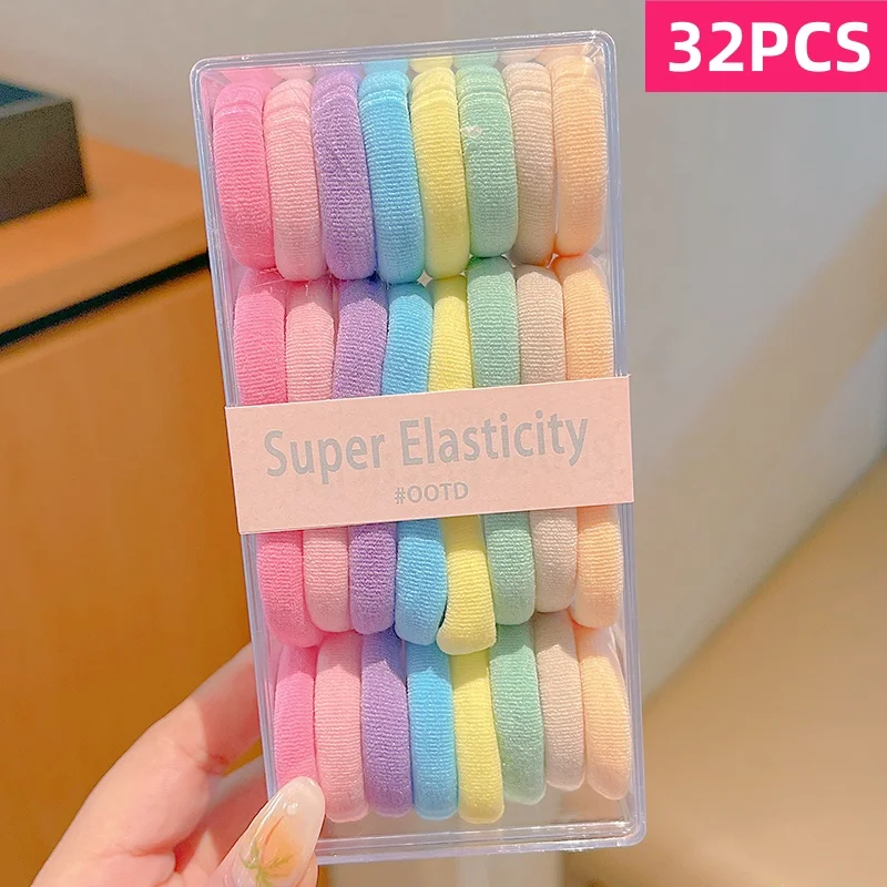 32PCS Colored Hair Circles, No Harm to Hair, High Horsetail Hair Rope, Tie Head Rope, High Elastic Box Set of Rubber Bands