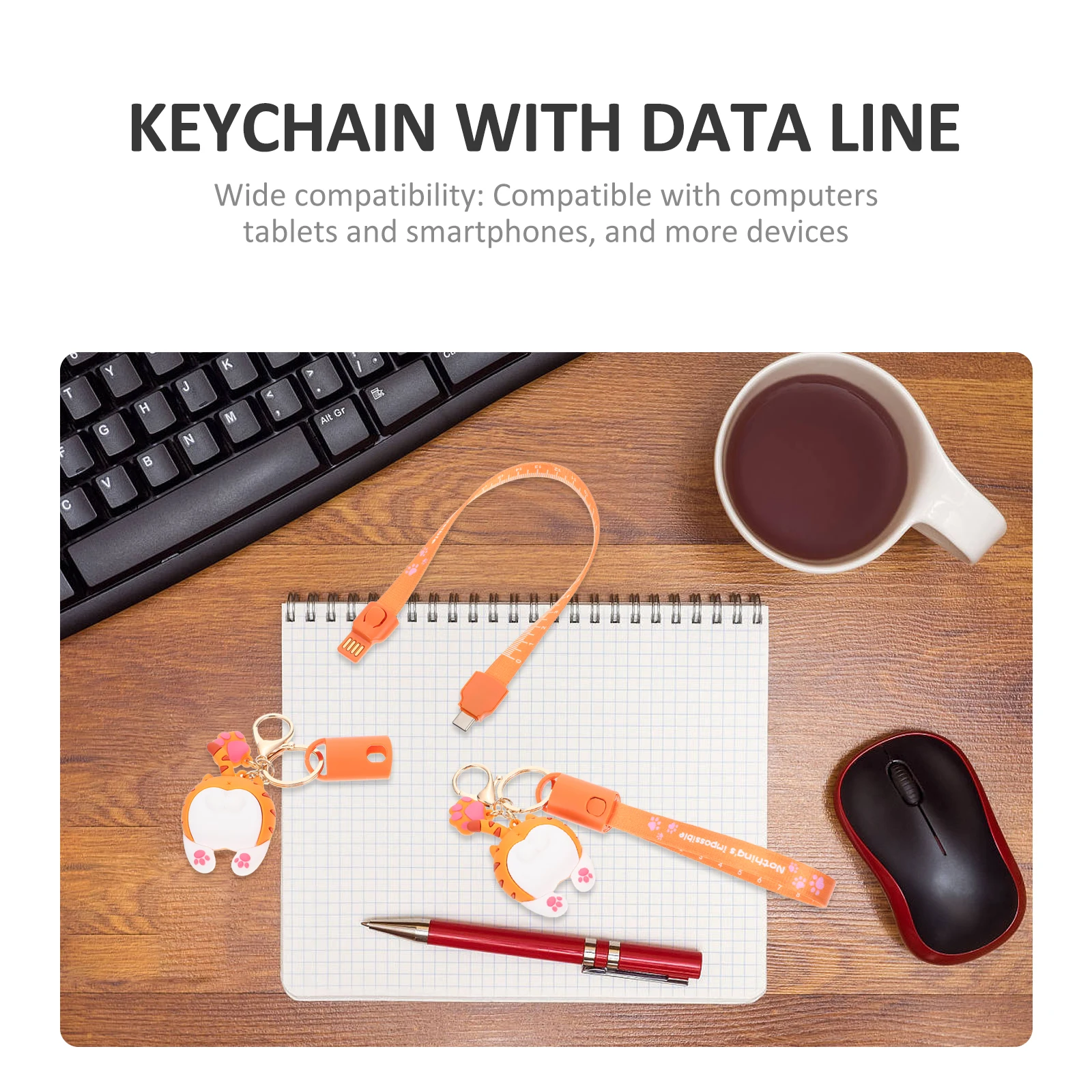 

2pcs Cell Phone Charging Cable Key Chain Charging Cable Portable Data Line Type Accessory USB Tool