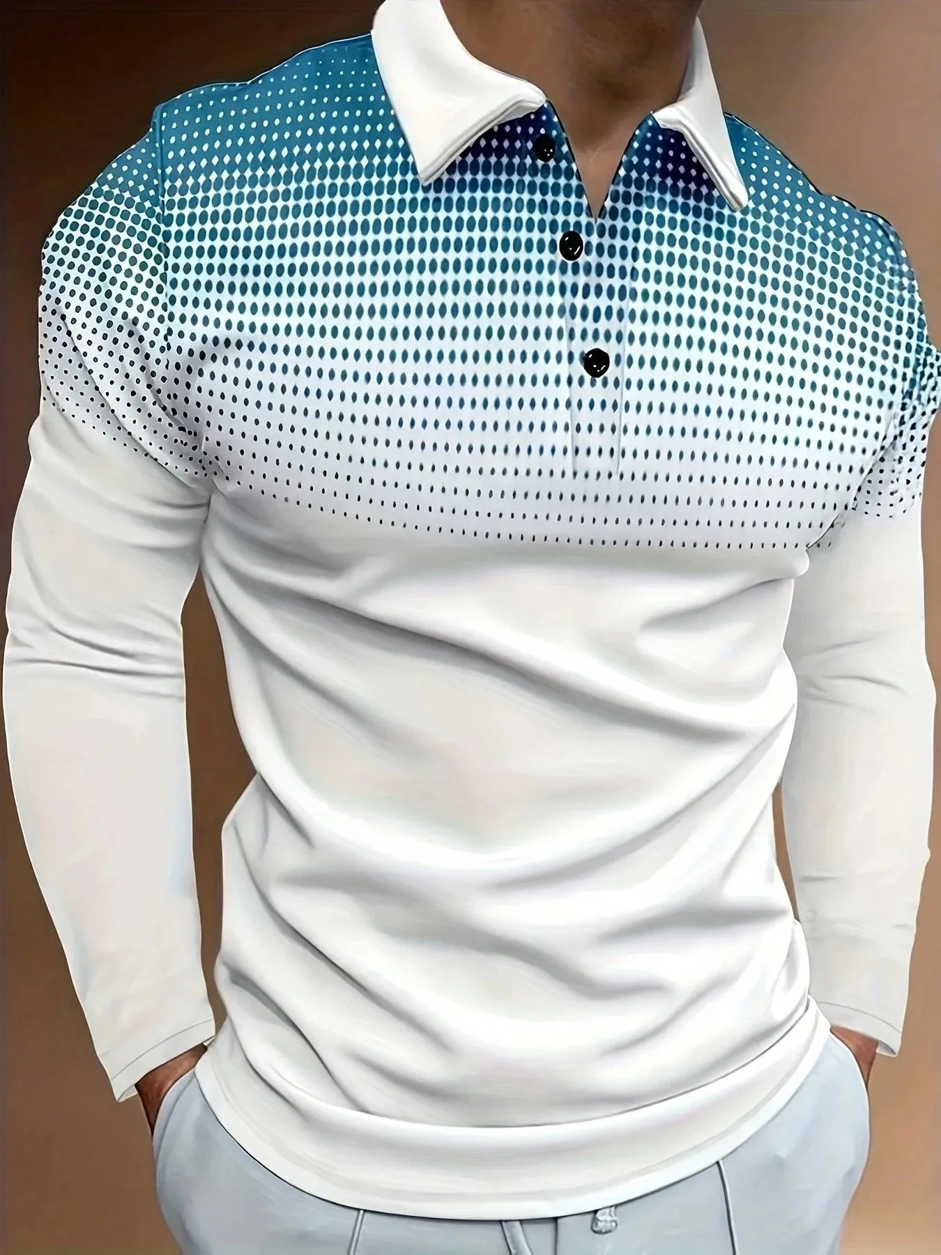 Das neue Herren-Langarm-POLO-Shirt für Frühling und Herbst 2025, verfügt über Straßenmode und Komfort mit 3D-Musterdruck
