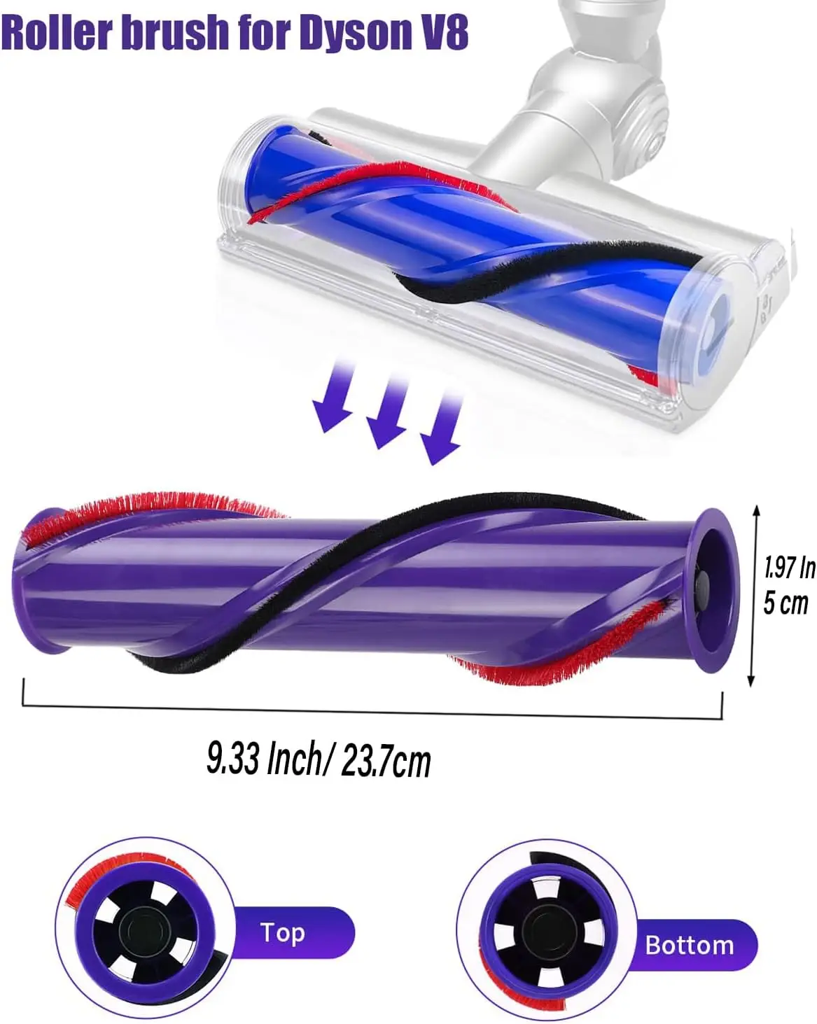 Replacement Brush Roller for Dyson V8 Cordless Vacuum Cleaner Brush Bar Assembly (4 Prong Drives & No Screw)