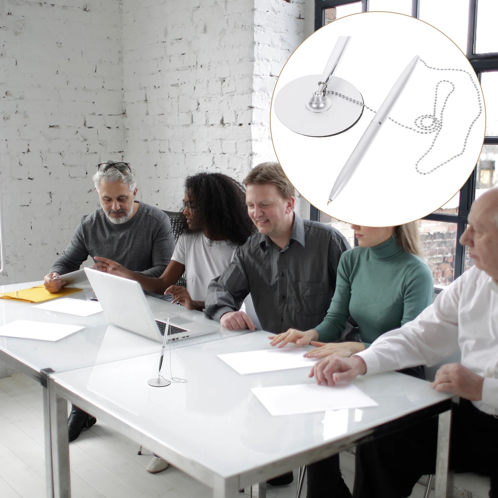 

Metal Ballpoint Pen Silver Smooth Writing No Scratch Office School Stationery Counter Service Premium Pen For Home Bank