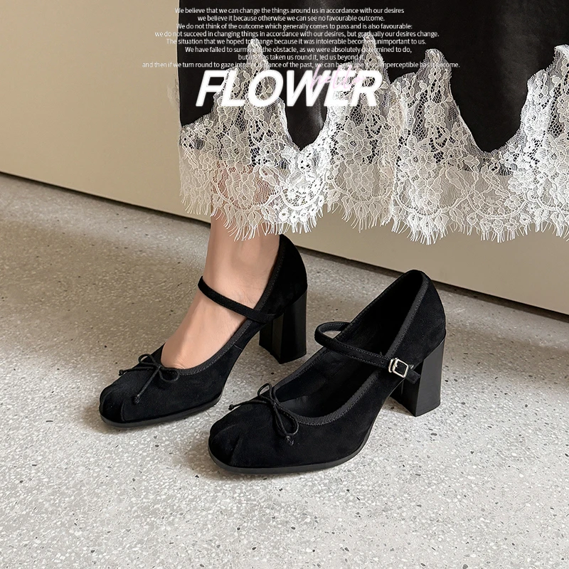 2026 new spring autumn women pumps natural leather 22-25cm kid suede+sheepskin+pigskin buckle mary janes high heel women shoes
