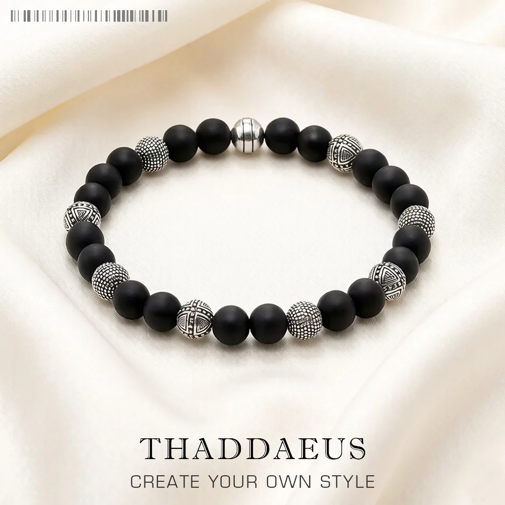 Pulsera Hero Rebel Bead, joyería de moda de estilo europeo, regalo para hombres y mujeres, en plata de ley y obsidiana negra