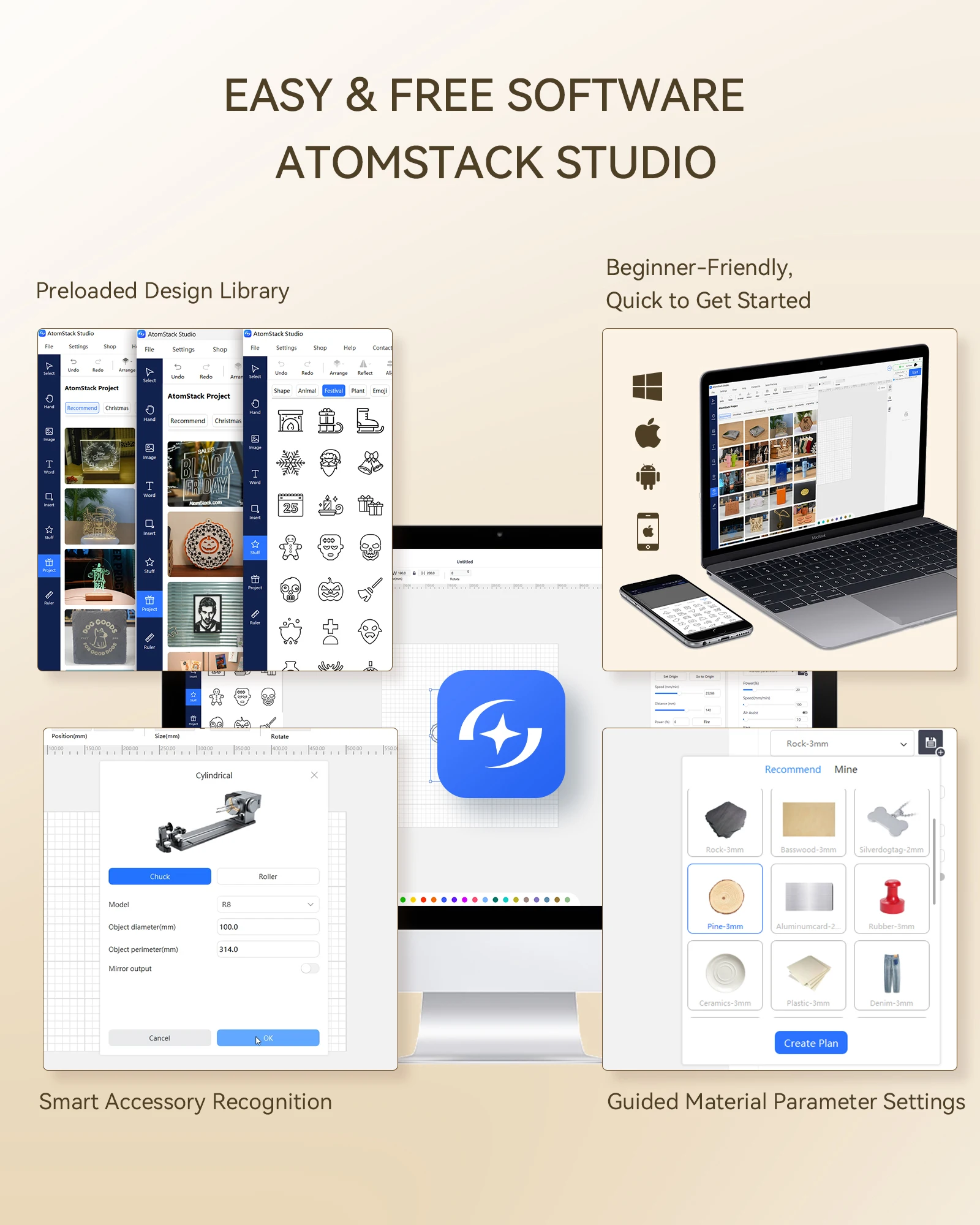 Atomstack P1 휴대용 5W 미니 레이저 조각 기계 APP PC 오프라인 Muti 운영 레이저 조각기 DIY 커터 마커 110x110mm