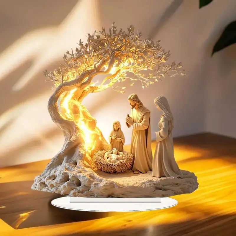 الاكريليك عيد الميلاد مشهد المهد شقة 2D زخرفة مكتب ديكور يسوع الولادة