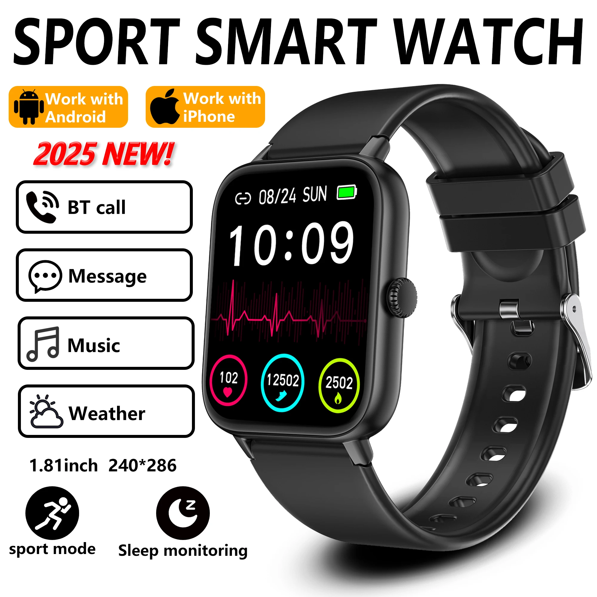 2025 new men's smart watch, 1.83-inch large screen, support Bluetooth calls, suitable for Android and iOS, men's smart watch