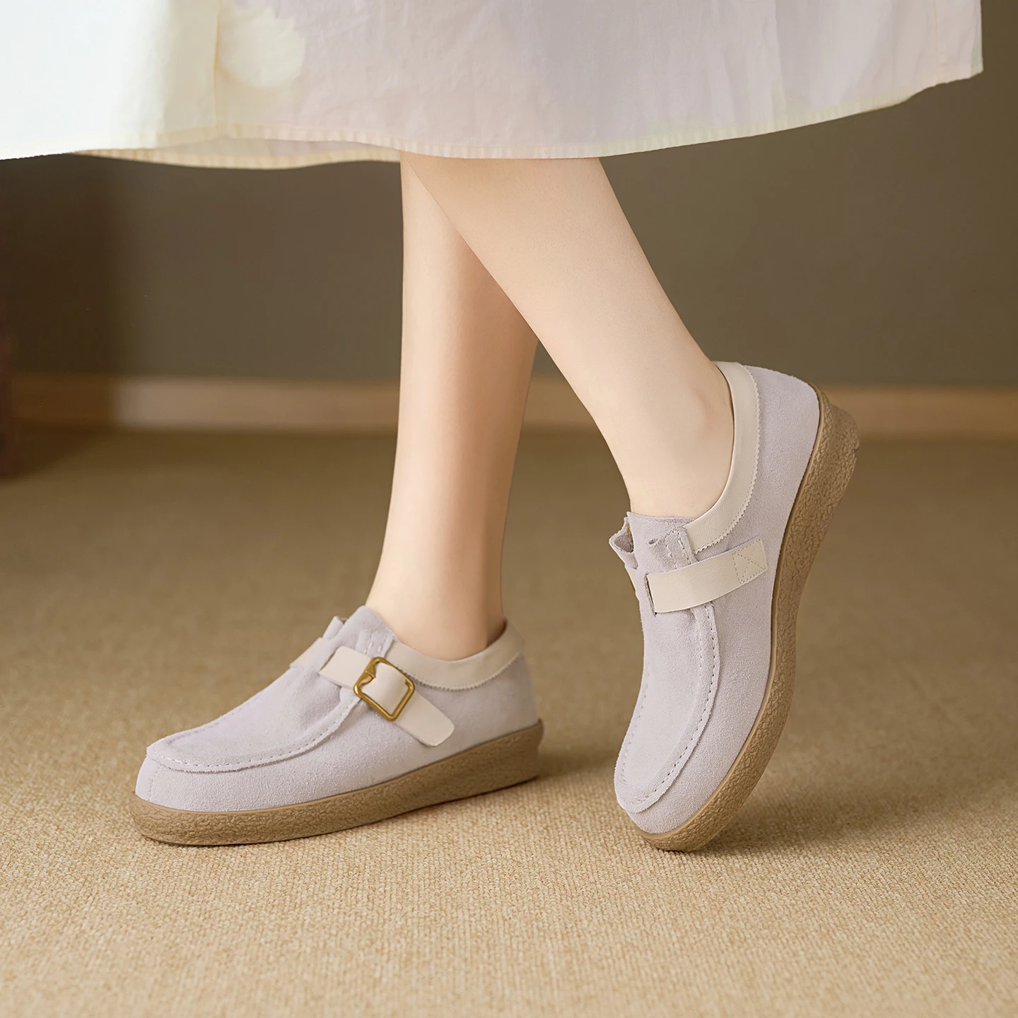 أحذية نسائية مسطحة من الجلد الطبيعي أحذية بدون كعب مريحة على الموضة أحذية رياضية كاجوال #3