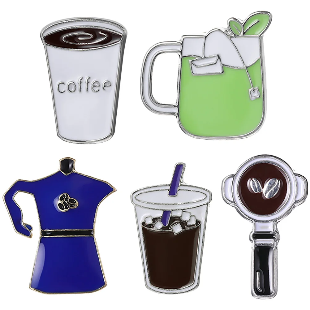 5 szt. Kreatywnych przypinek do kawy, broszki ze stopu, ozdobne przypinki do ubrań, plecaków, czapek, stylowe, unikalne akcesoria
