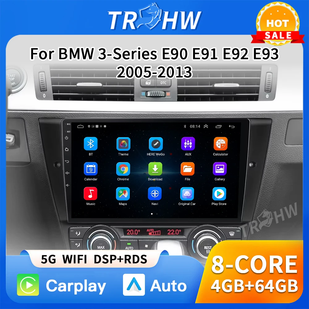 

For BMW 3-Series E90 E91 E92 E93 2005-2013 Wireless CarPlay Android Auto Multimedia Navigation GPS CarPlay Radio Screen Stereo