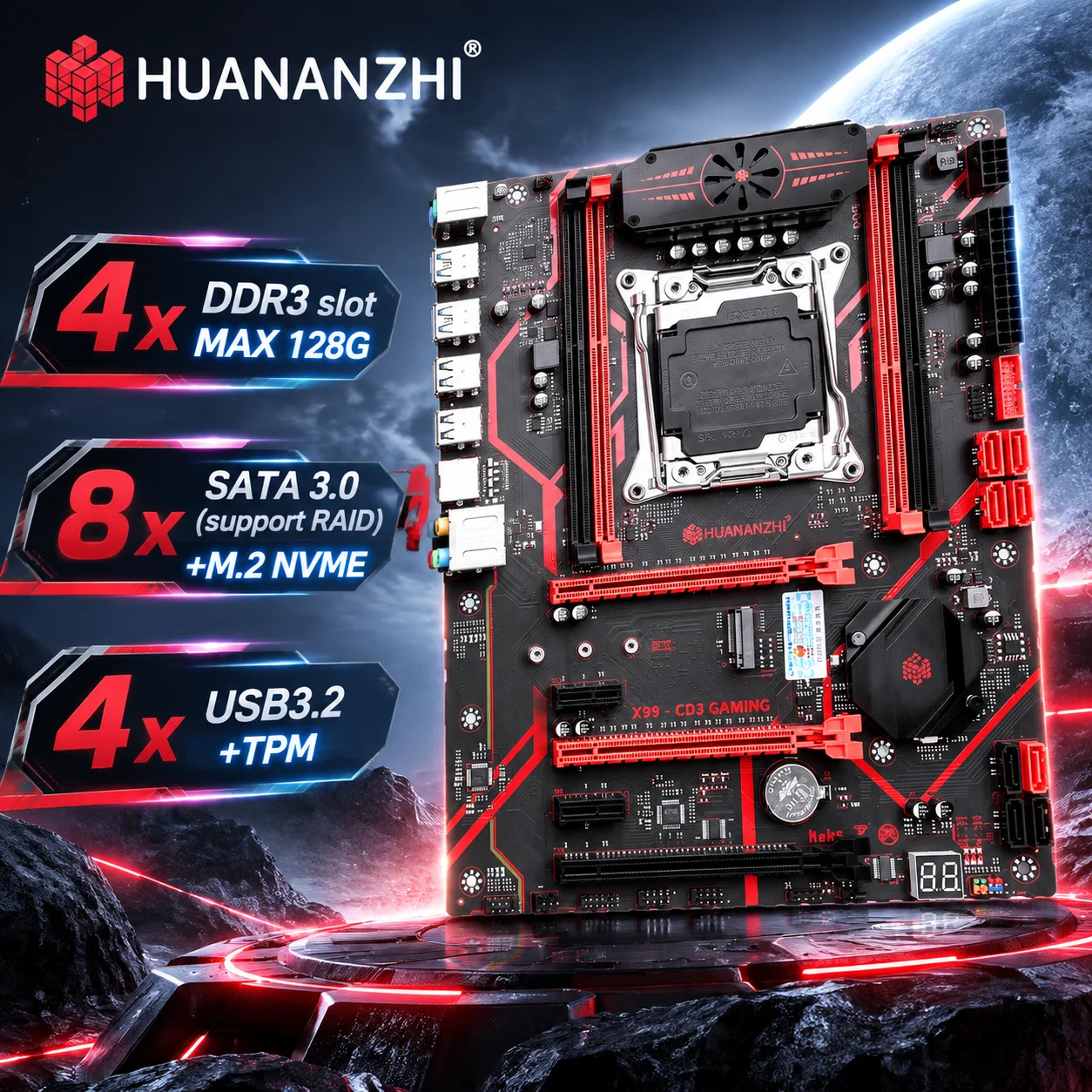HUANANZHI X99 CD3 X99 Motherboard Combo E5 V3 V4 DDR3 Max 128GB Support M2 NVME 8 SATA Server Suite  Workstation Kit Xeon