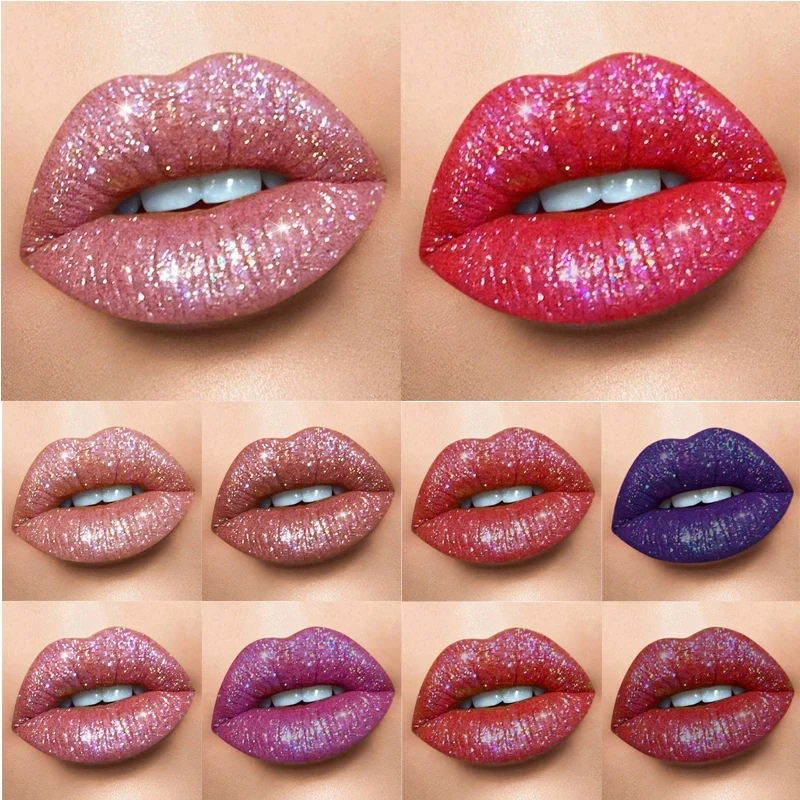 Impermeável Diamond Shimmer Glitter Lip Gloss, batom líquido fosco, brilhante perolado Plumper Lipgloss, ferramentas de maquiagem, 18 cores