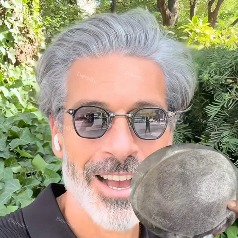 عالية الجودة غير مرئية 0.02-0.03mm رقيقة الجلد Fullpu ذكر شعر مستعار الرجال الشعرية الاصطناعية 90% الكثافة استبدال هيربيسي الطبيعي