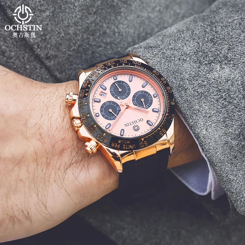 OCHSTIN Men Multifunction Quartz Wristwatch Legend Collection Man Flexible Silicone Strap Meters Daily Waterproof Sports Watch