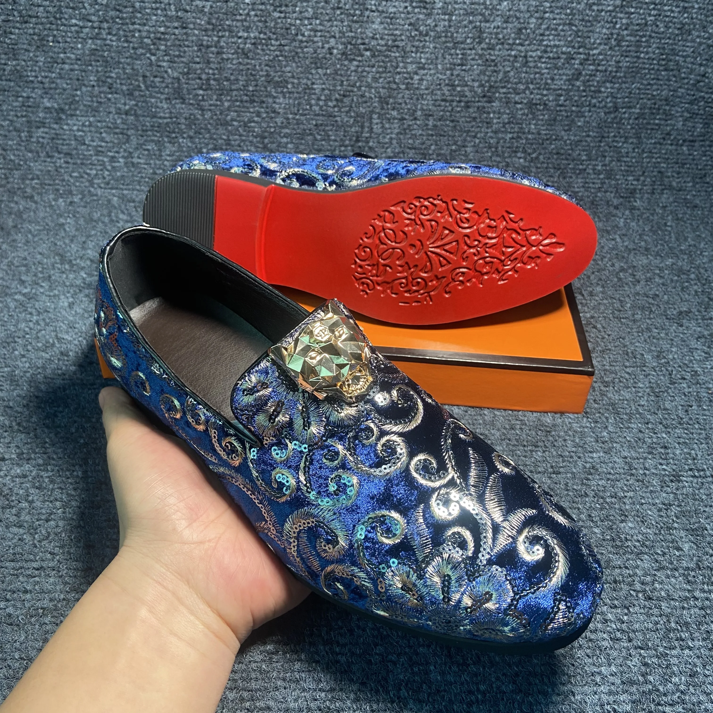 Original Shoes Brand Blue Luxury Fashion Men Shoes Handmade Loafers Breathable Slip On Flats Wedding Party Dress Shoes For Men