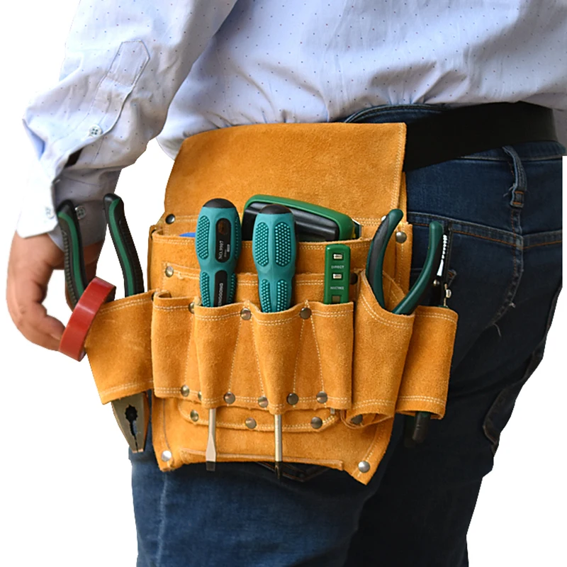 Cowhide Tool Kit Gardening Tool Bag Electrician Toolkit Parts Organizer Multitool Fanny Pack Artisan Storage