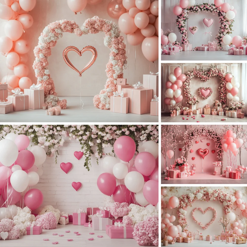 

Flowers Valentine's Day Photography Backdrop Love Heart Balloon Wedding Party Decoration Bridal Shower Portrait Photo Background