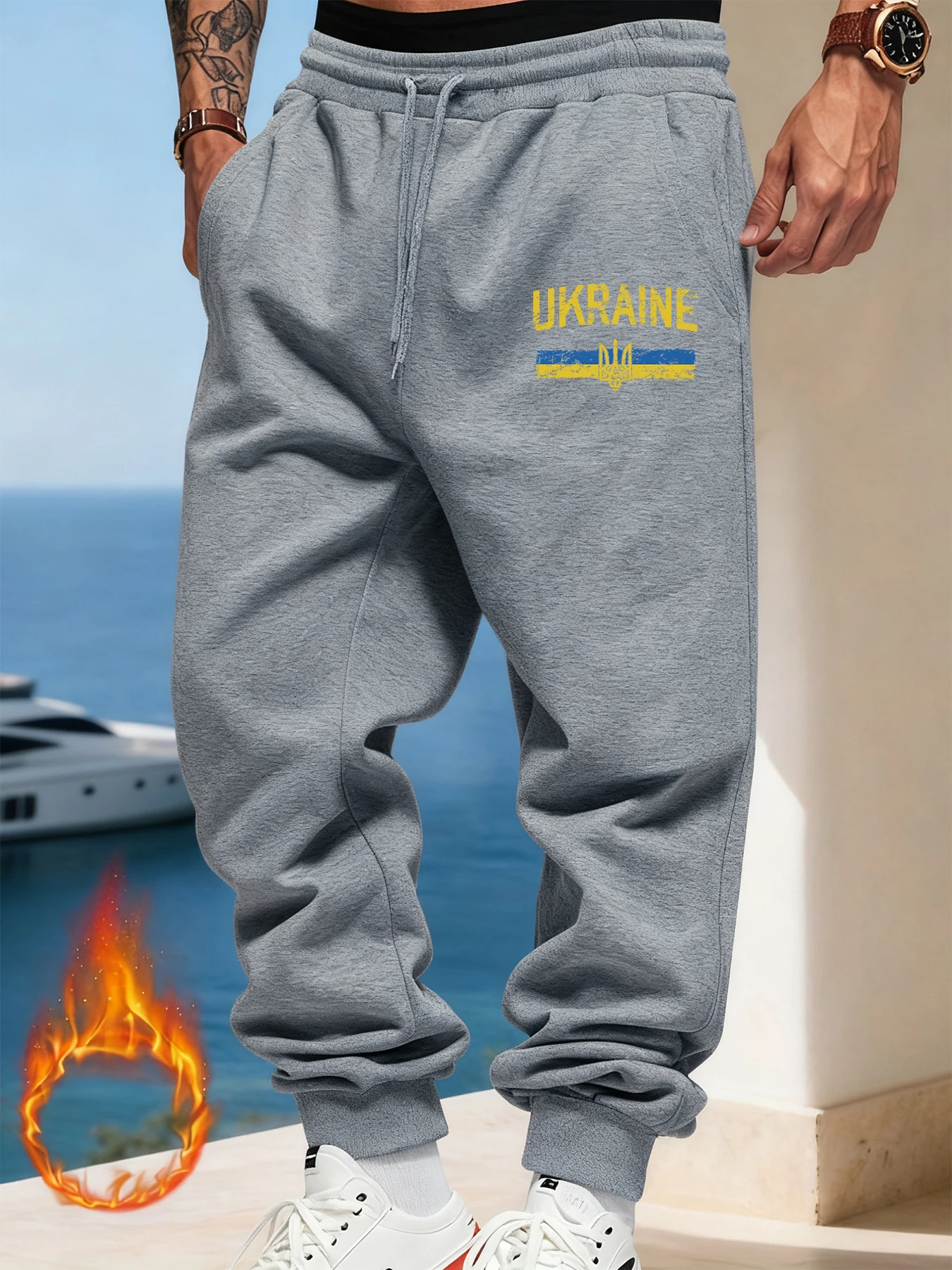 

Ukraine Letter Design Autumn Male Sweatpants Soft Warm Britches Casual Street Long Pants Fashion Hip Hop All-Match Trousers