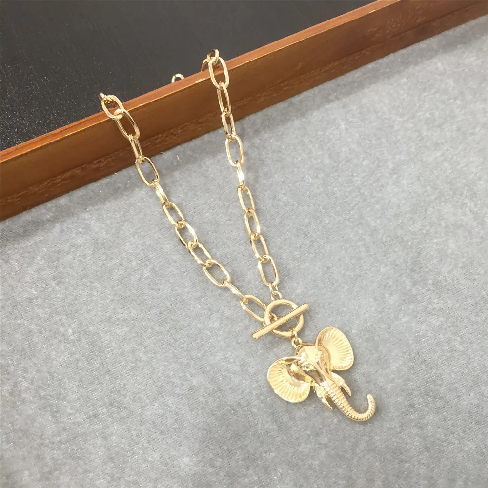 قلادة ذهبية على شكل فيل للنساء ، قلادة عصرية على شكل فيل #5