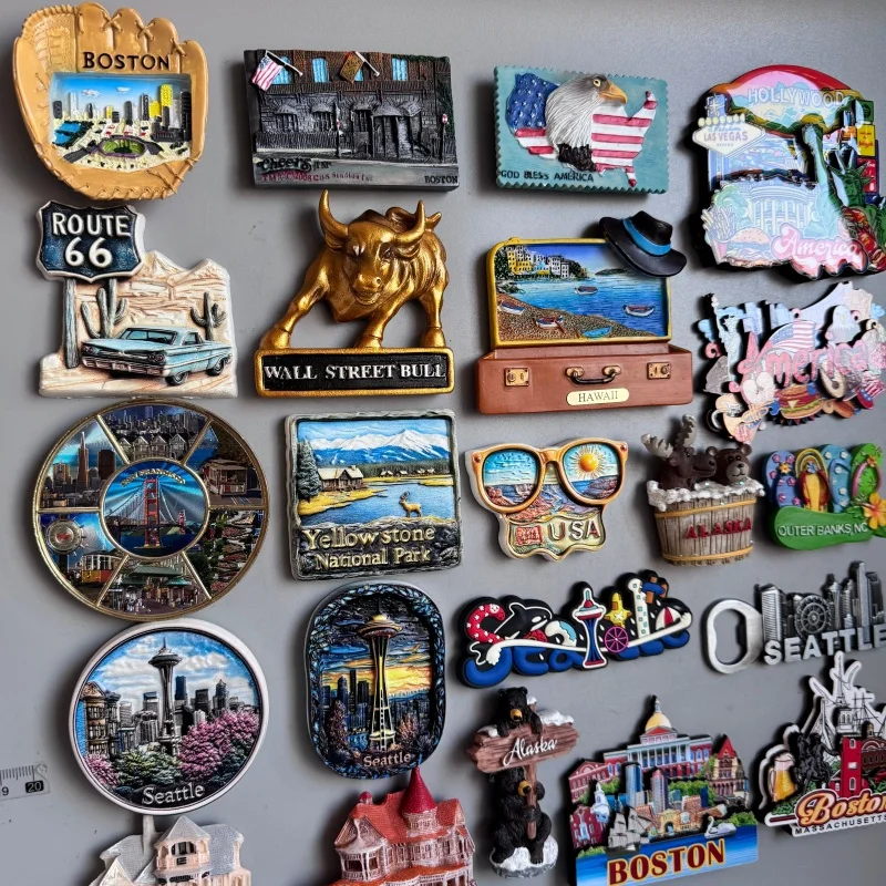 USA Fridge Magnet Boston Tourist Souvenirs Baseball Gloves Alaska Hawaii Seattle Yellow stone Collection Gifts Home Decoration