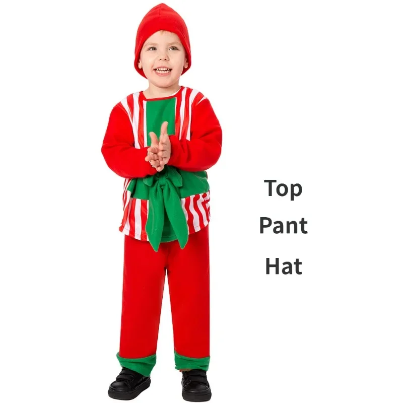 Child Mens Holiday Elf Costume Outfit and Hat for Men Boys Christmas Costume Children Adult Dance Party Halloween Cosplay