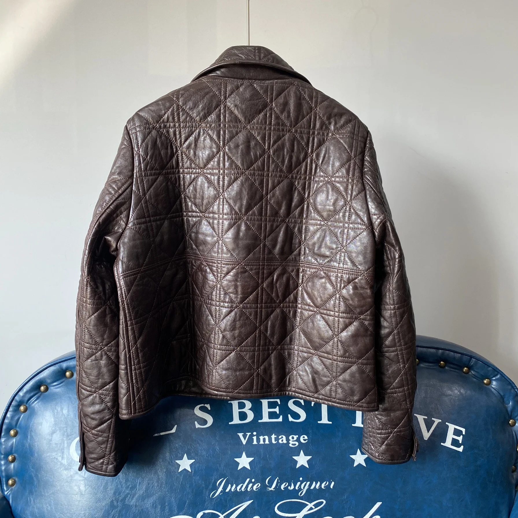 2024 Haifeng Nowa Damska Kurtka ze Skóry Naturalnej z Wzorem Diamentowym, Uniwersalna, Modna, z Wypełnieniem Bawełnianym, Płaszcz ze Skóry Bydlęcej