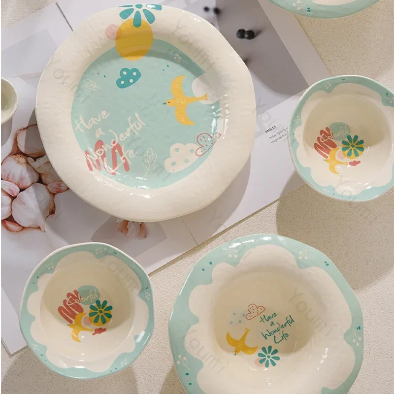 Irregular Ocean Ceramic Plate Home Breakfast Oat Yogurt Bowls Afternoon Tea Fruits Salad Plates Delicious Dishes Rice Bowl