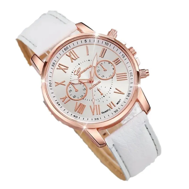 Ladies fashion personality Roman numerals belt quartz watch + Pearl rhinestone jewelry set