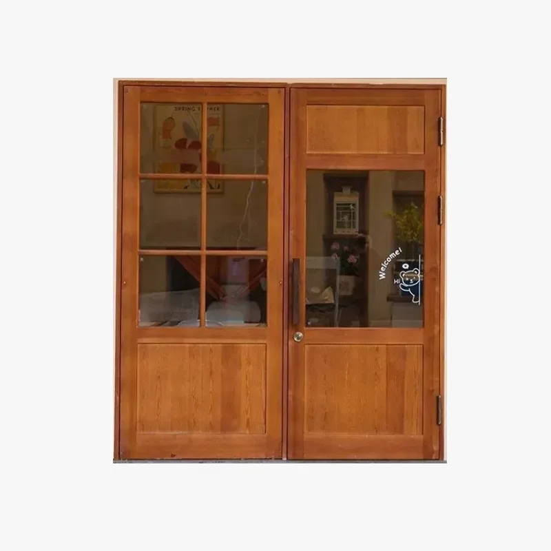 Solid Wood Folding Glass Door for Shop Entry Homestay Interior Partition Window