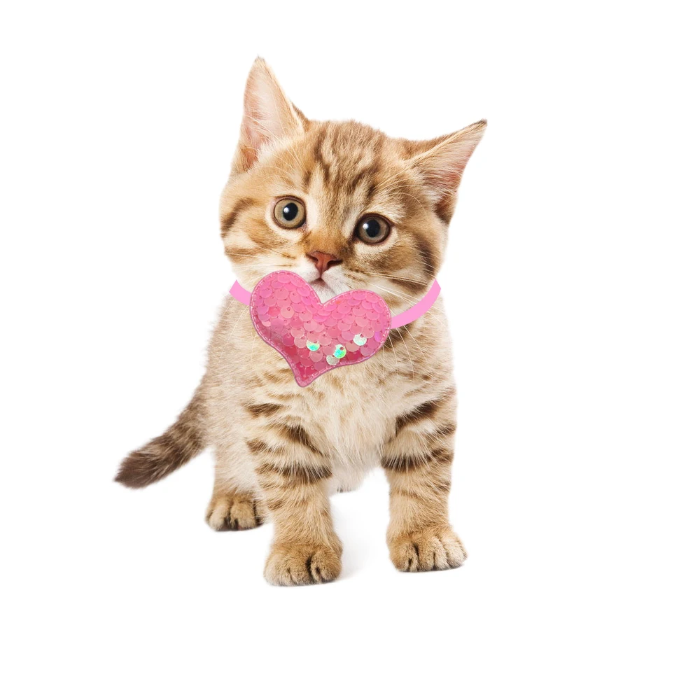 50/100pcs Valentine\'s Day Small Dog Cat Bowties Collar Heart Style Bling Bow Tie Dog Bows Accessories Pet Cat Grooming Supplies