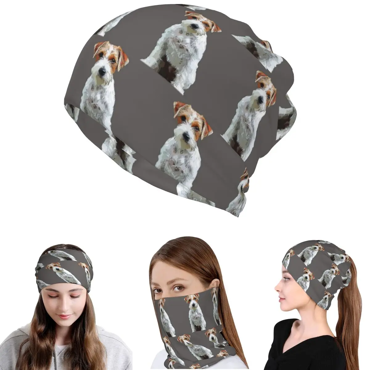 Dog Jack Russell Terrier Rough Coat Bandana Neck Gaiter Wrap Scarf Multi-use Headwear Beanies Hat Unisex Adult Winter