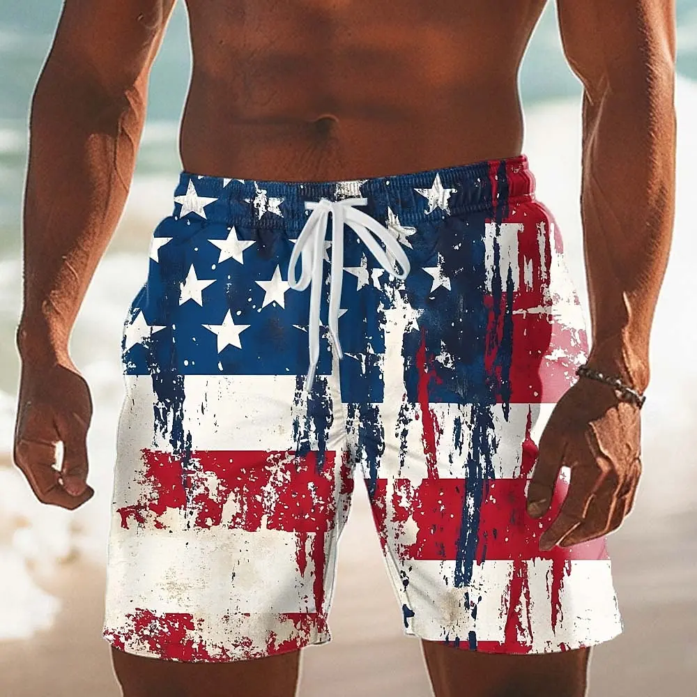 Men's American US Flag 250th Anniversary Beach shorts Board Shorts Waist Hawaiian Holiday Pockets Drawstring Waist Men Clothing