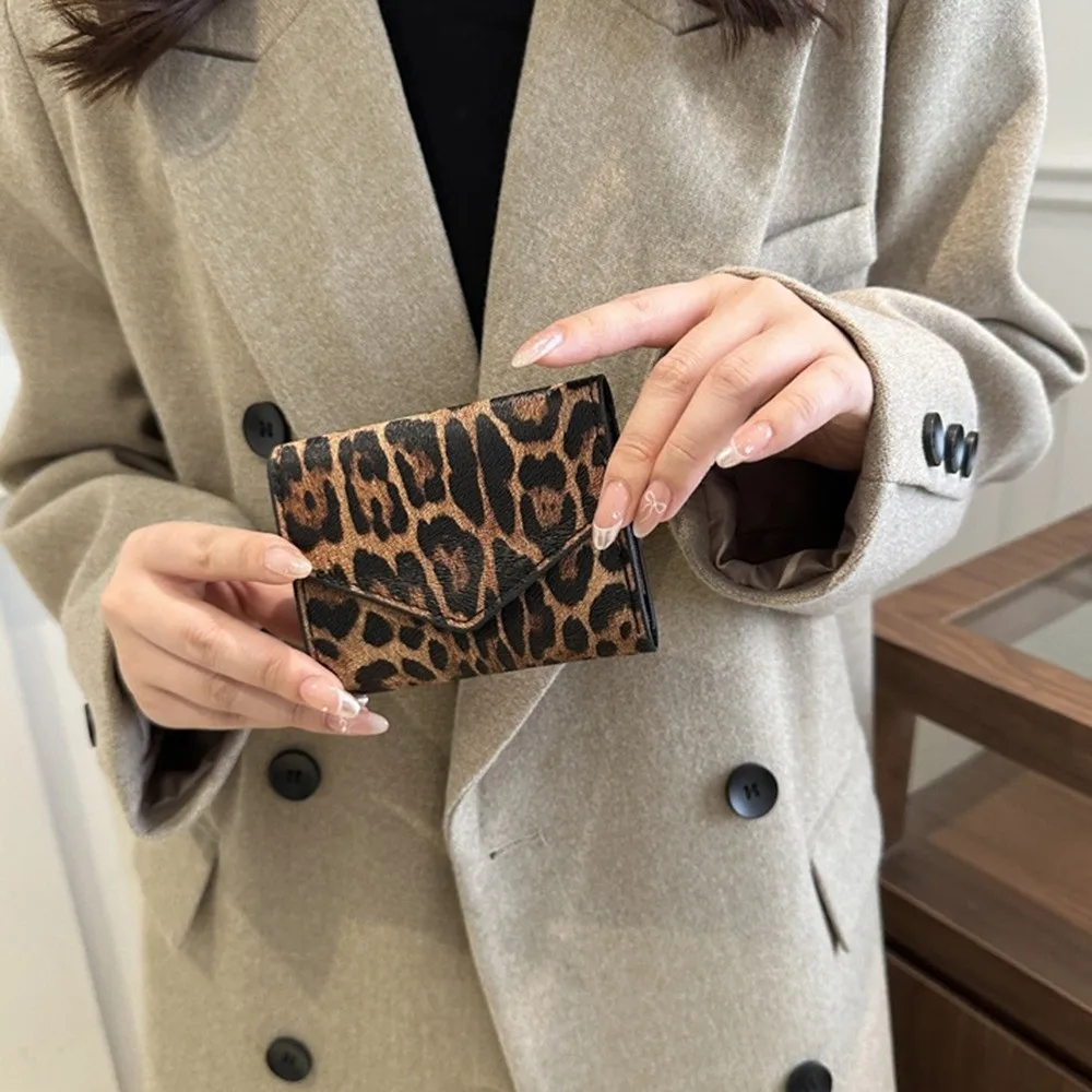 Change Bag Elegant Leopard Short Wallet PU Leather Korean Style Envelope Clutch Bag Handbag Card Holder Coin Purse Women